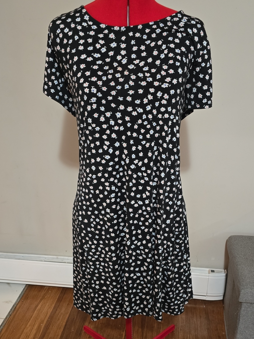 George Black Mini Dress with White Floral Print